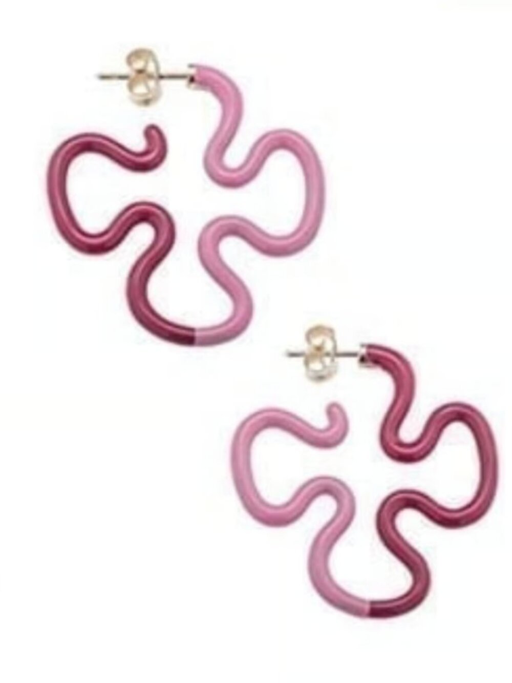 BEA BONGIASCA 2-pink 4-petal Squiggle-design Pink gold enamel Earrings